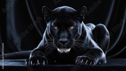 Wallpaper Mural A black panther with sharp claws lies poised in a dramatic, dark setting, exuding power and elegance. Torontodigital.ca