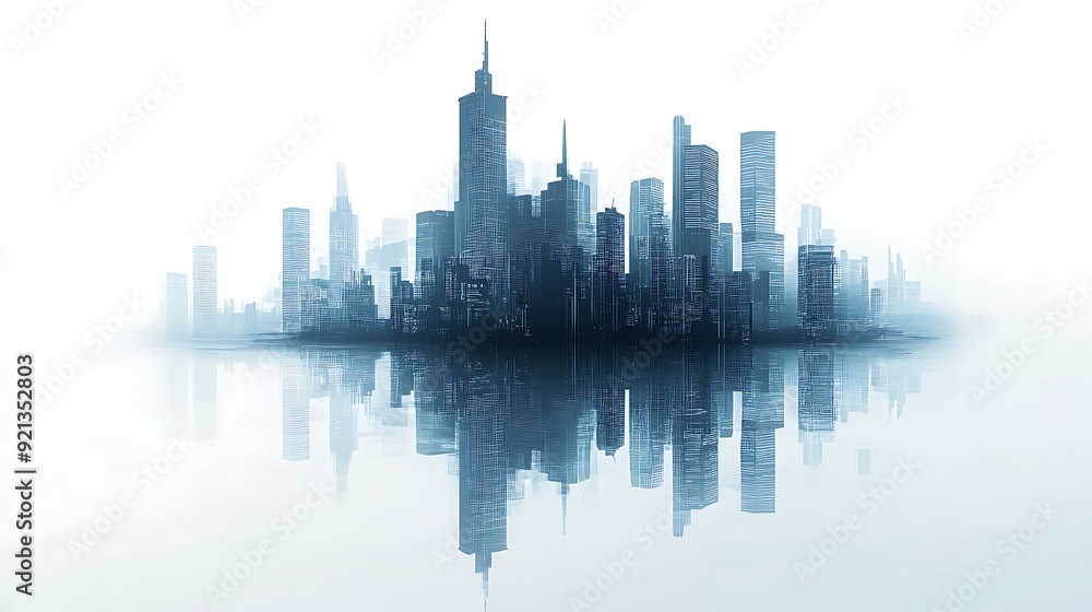 white background hi-tech city silhouette 2D white background hi-tech city silhouette 2D