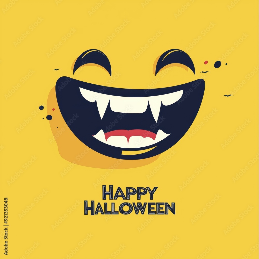 face of a smiling monster with the inscription happy halloween face of a smiling monster with the inscription happy halloween