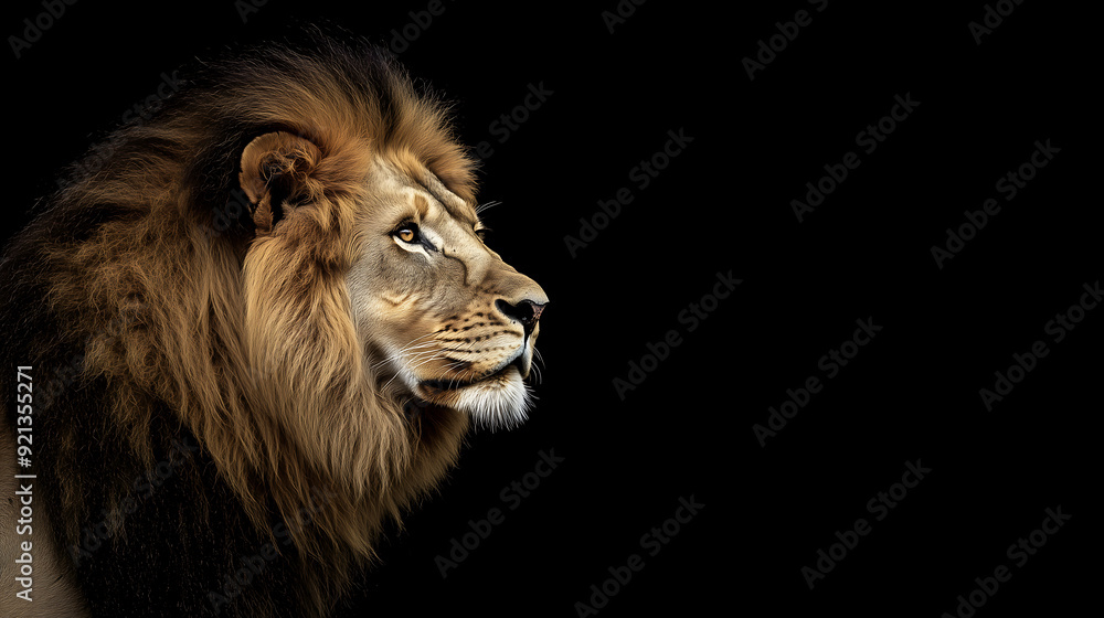 Fototapeta premium Majestic Lion Profile Against Black Background