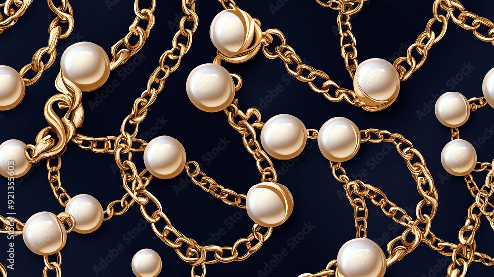 A seamless pattern featuring decorative chains and pearls in a vector illustration A seamless pattern featuring decorative chains and pearls in a vector illustration