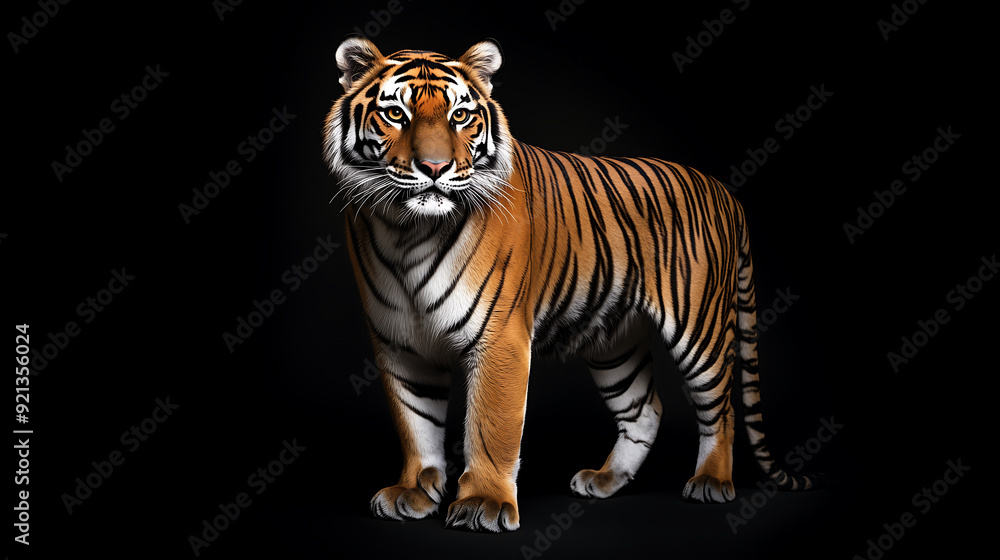 Fototapeta premium Majestic Tiger Standing on Black Background
