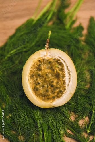 Passionfruit cut in half