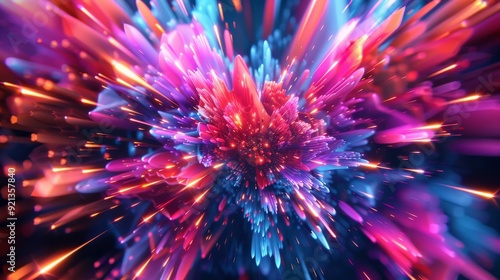 Neon Geometric Explosions: Explosions of geometric shapes rendered with neon colors, creating a vibrant and dynamic abstract visual.