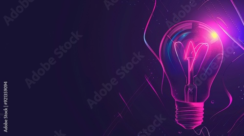 light bulb with glowing lines on dark background, concept of innovation and idea in technology business.