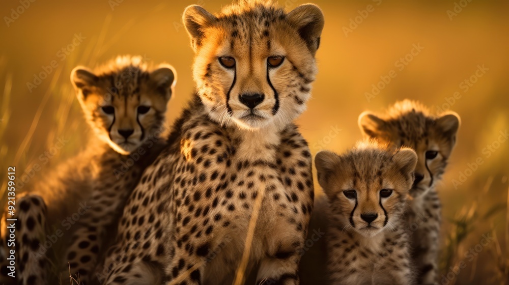 Cheetah Family Portrait in Golden Light Cheetah Family Portrait in Golden Light