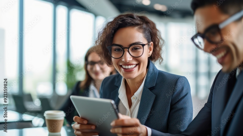 Obraz premium Smiling Businesswoman Using a Tablet in a Meeting