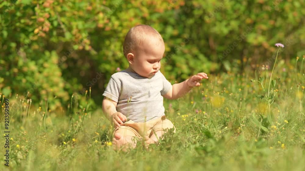 A young child seats in a field, surrounded by wildflowers and the warm glow of the setting sun. A young child seats in a field, surrounded by wildflowers and the warm glow of the setting sun.