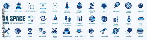 Space and Astronomy vector Icons . Thin line icons set. Simple vector icons.Editable line