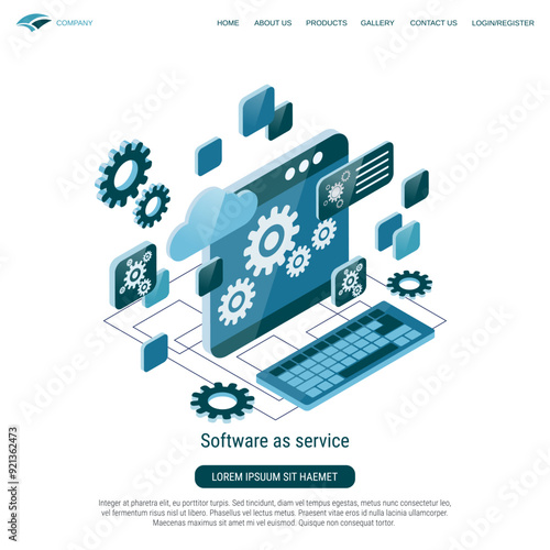 Software as service, cloud application flat 3d isometric vector concept illustration
