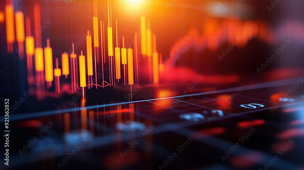 Vibrant stock market data showing upward trends with glowing candles over a dark background, symbolizing financial growth. Vibrant stock market data showing upward trends with glowing candles over a dark background, symbolizing financial growth.