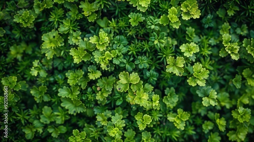 Fresh green foliage overhead view lush spring growth and natural texture