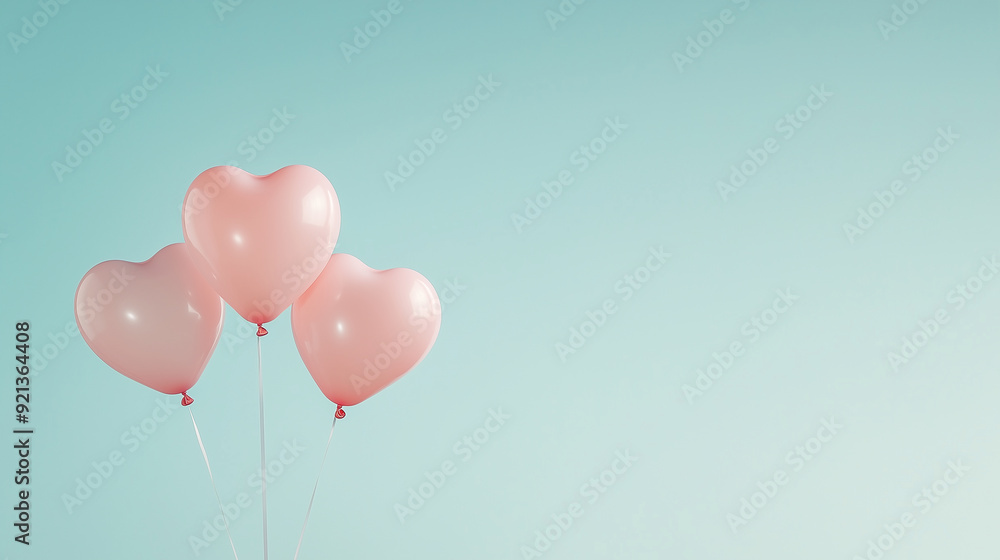 A trio of pink heart-shaped balloons gently floating against a pastel background, with plenty of negative space for text or design elements. Photo A trio of pink heart-shaped balloons gently floating against a pastel background, with plenty of negative space for text or design elements. Photo