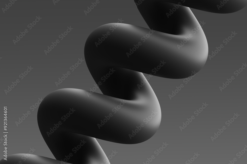 Abstract black twisted sculpture against a smooth gray background