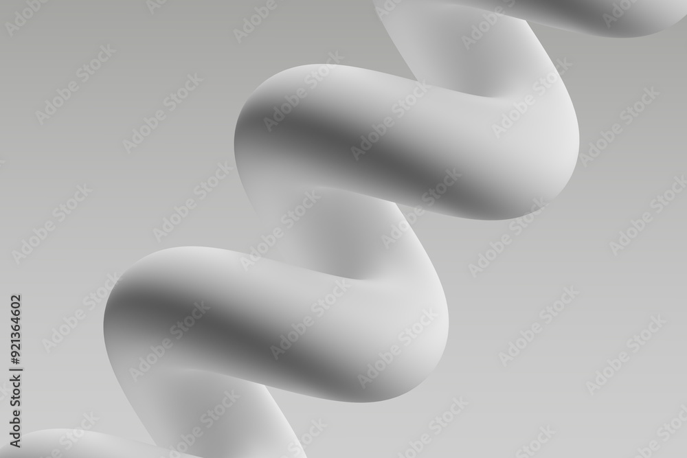 Curved white sculpture against a gray background showcasing an abstract twist design