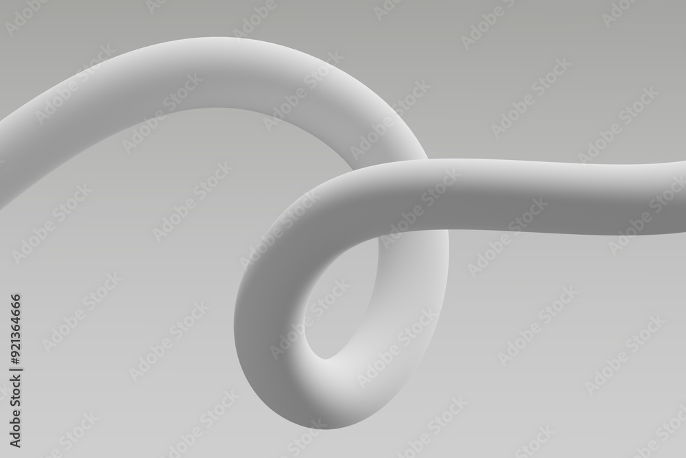 Abstract white sculpture creating fluid curves against a minimalist gray background