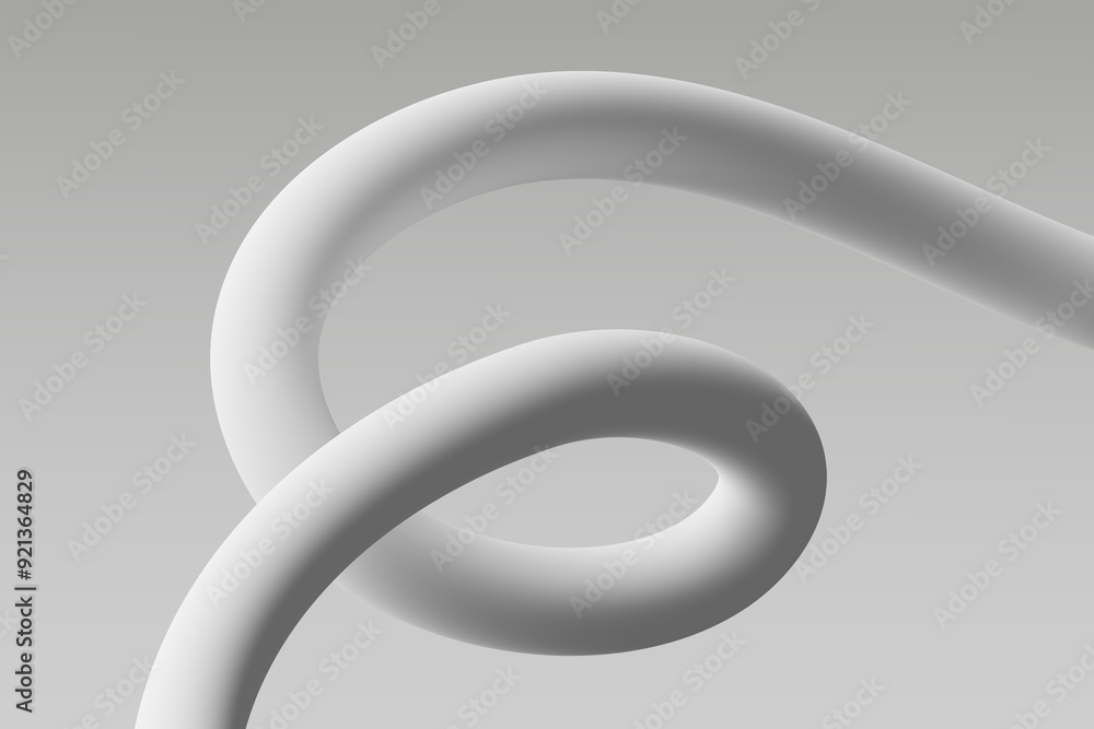 Abstract white curved line wrapping around itself against a light gray background