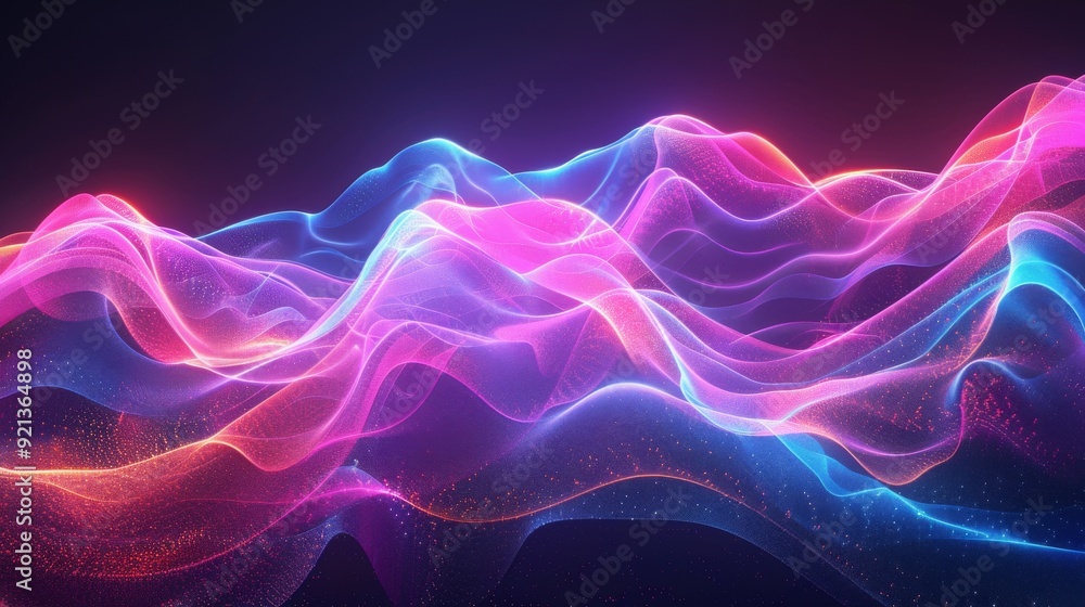 Neon Waveforms: Electric neon waves undulating across a dark background, evoking movement and energy. Neon Waveforms: Electric neon waves undulating across a dark background, evoking movement and energy.