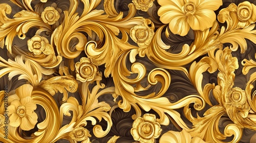 Seamless pattern of gold baroque elements depicted in vector format