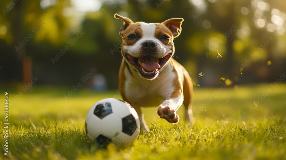 Joyful Dog Playing with Soccer Ball on Sunny Day in the Park Joyful Dog Playing with Soccer Ball on Sunny Day in the Park