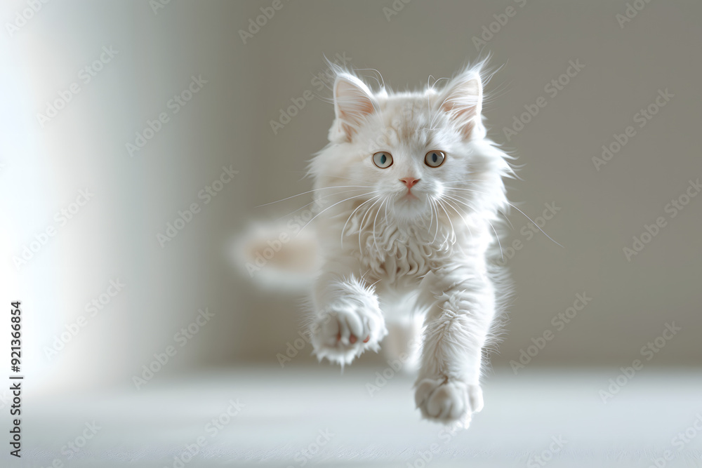 American Curl cat in a jumping pose American Curl cat in a jumping pose