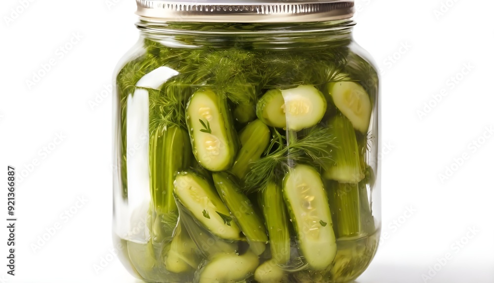 A jar of dill pickles on a white background A jar of dill pickles on a white background