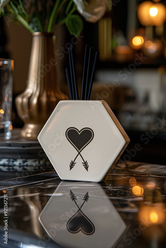 Elegant Scent Diffuser with Heart Symbol in Cozy Setting photo