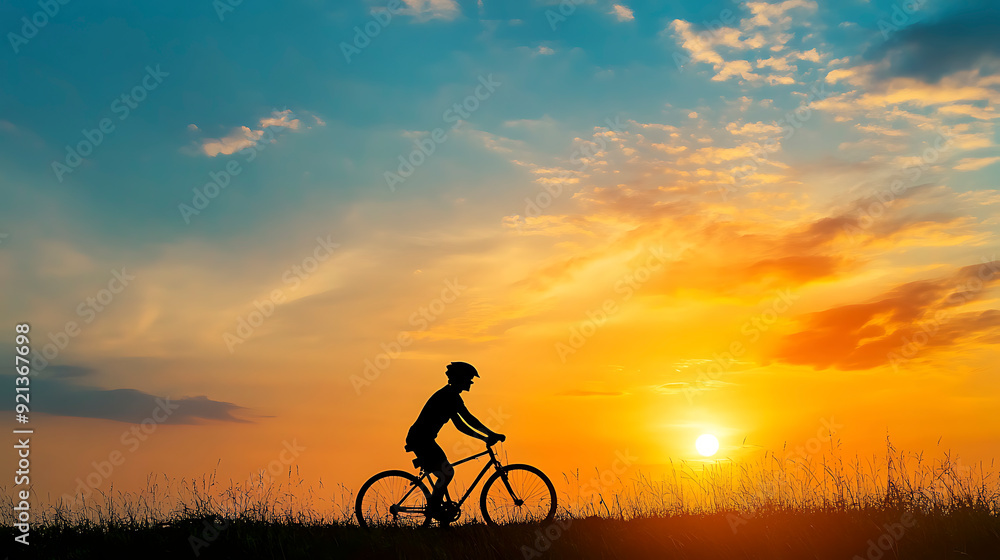 Endless Road: Cyclist in Silhouette at Sunset Endless Road: Cyclist in Silhouette at Sunset