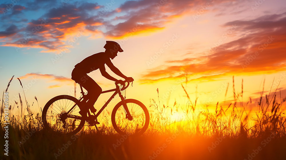 Obraz premium Riding into the Sunset: A Cyclist's Silhouette on the Horizon