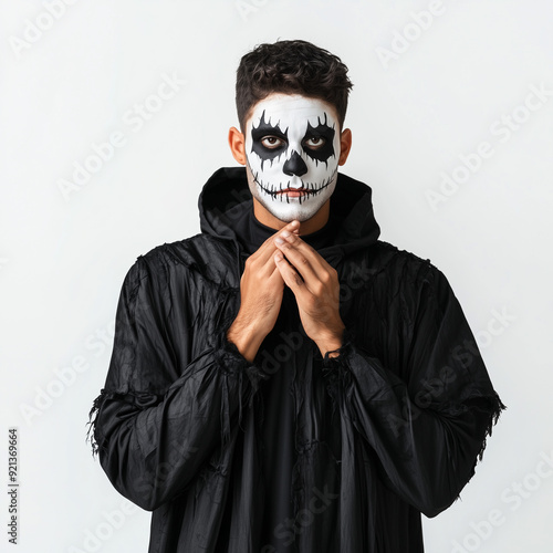 Man dressed for Halloween on white background
