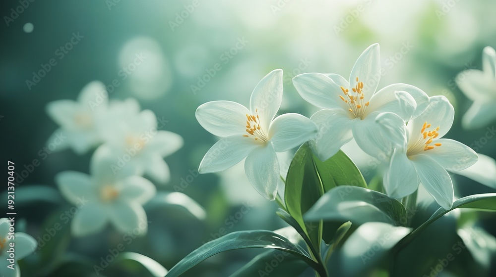 Naklejka premium Delicate white flowers blooming in a serene garden during daylight