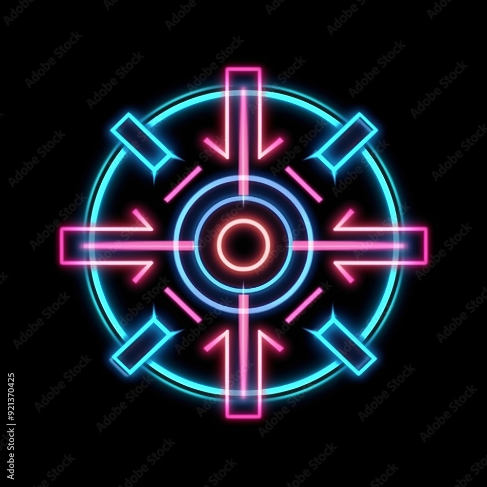 Neon circular design with arrows on a black background Neon circular design with arrows on a black background