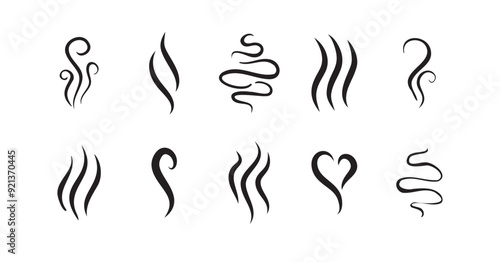 Smells line hot air icon set, hot aroma, smells or fumes. Fragrances evaporate icons.