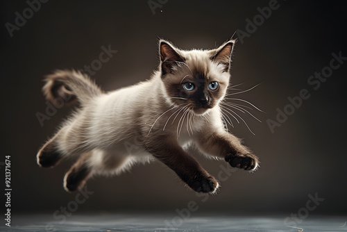 Beautiful Tonkinese cat jumping