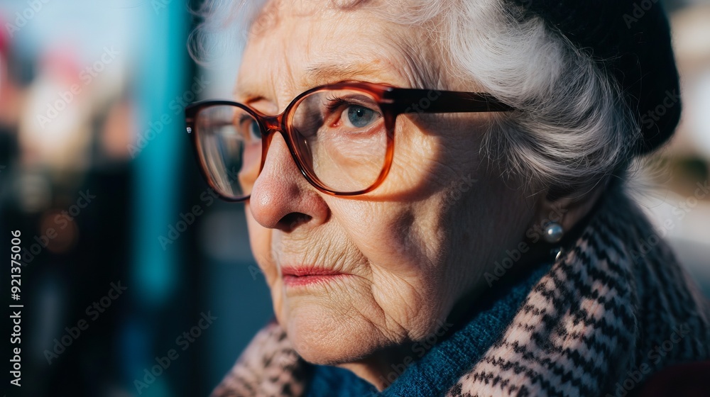 Pensive Elderly Woman in Eyeglasses Pensive Elderly Woman in Eyeglasses