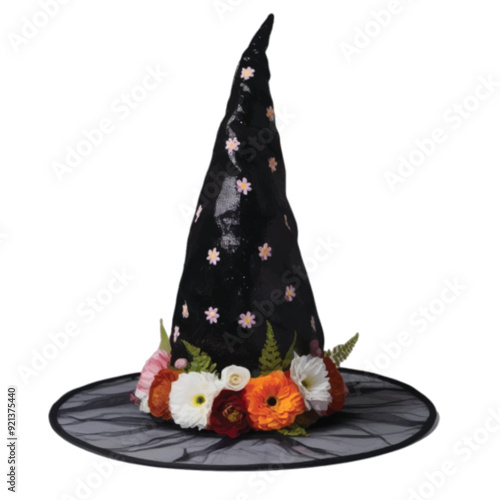 A beautiful witch hat adorn with flower isolated on white vector illustration 