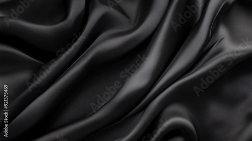 Black satin fabric forming elegant waves of smooth cloth