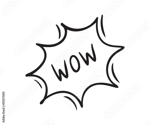 Wow Hand drawn cloud speech bubble element wow text. Explosion cloud icon. Isolated Comic doodle sketch style