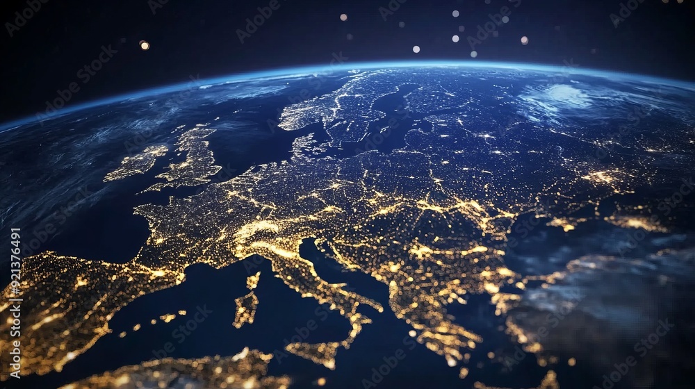 Night View of Europe from Space Night View of Europe from Space