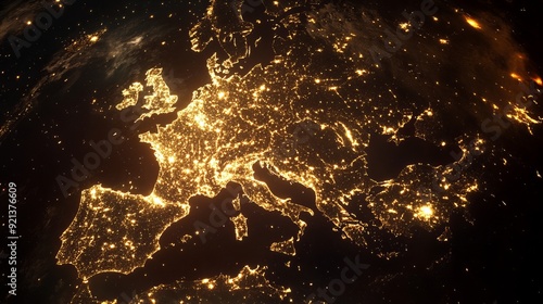 Aerial View of Europe at Night