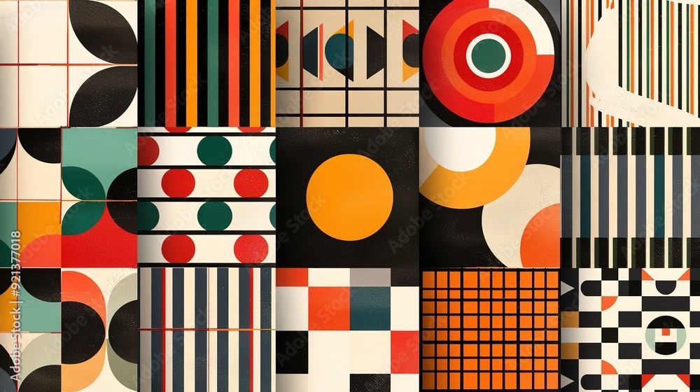 Colorful geometric patterns showcasing bold designs in a modern art composition Colorful geometric patterns showcasing bold designs in a modern art composition