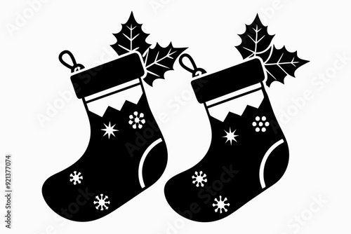 Christmas Stockings  black  silhouette icon,Christmas stocking silhouette vector, Set of Christmas stocking vector illustration