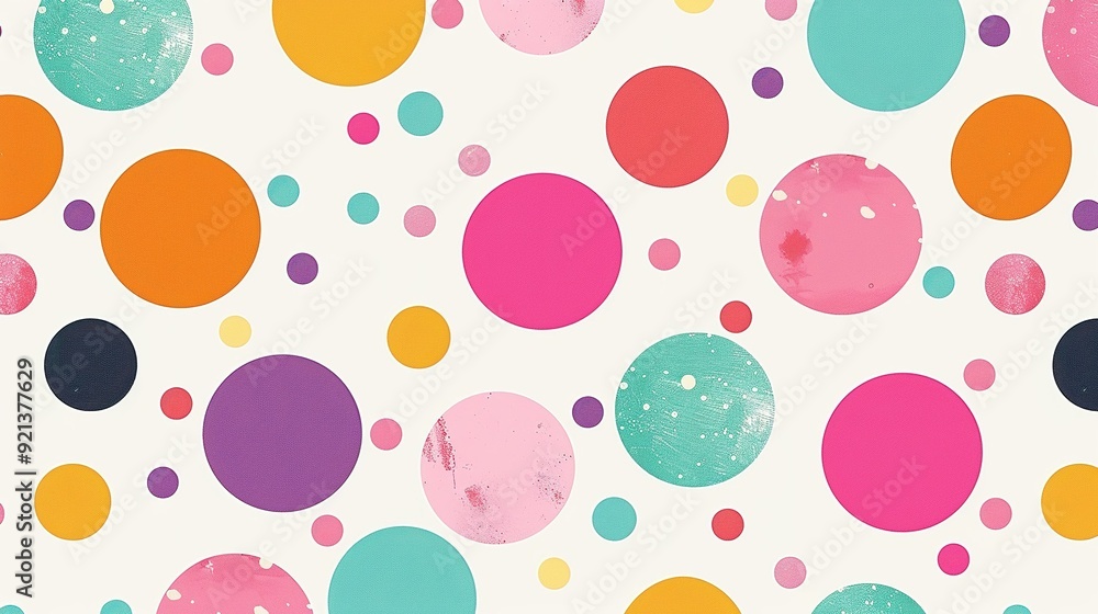 Colorful polka dots pattern in vibrant shades of pink, blue, orange, and purple on a light background Colorful polka dots pattern in vibrant shades of pink, blue, orange, and purple on a light background
