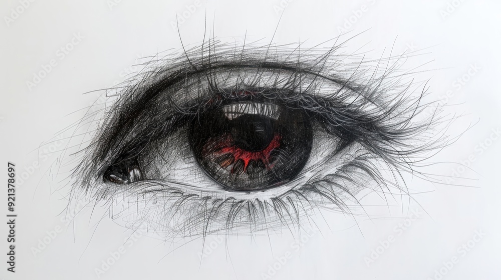 Fototapeta premium A close up of a person's eye with red eyelashes