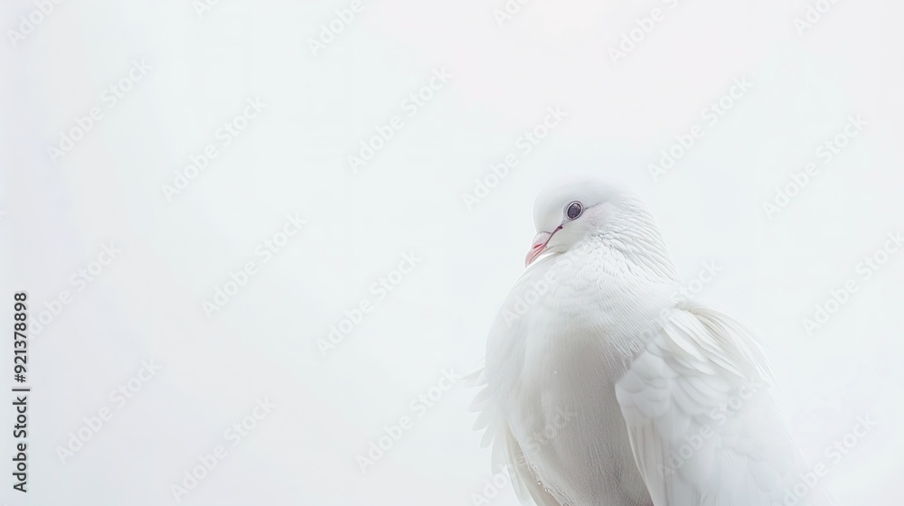 White dove perched gracefully against a soft, blurred background during daylight White dove perched gracefully against a soft, blurred background during daylight