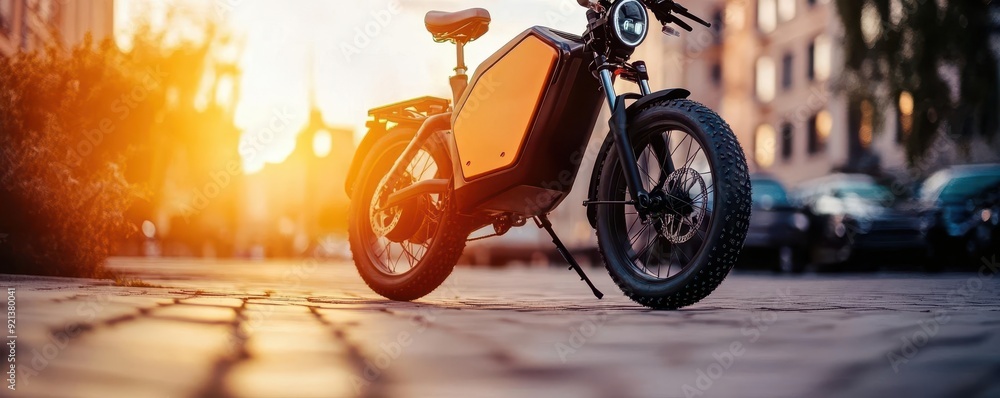 Fototapeta premium Electric cargo bikes, vibrant logistics, green transportation, urban delivery