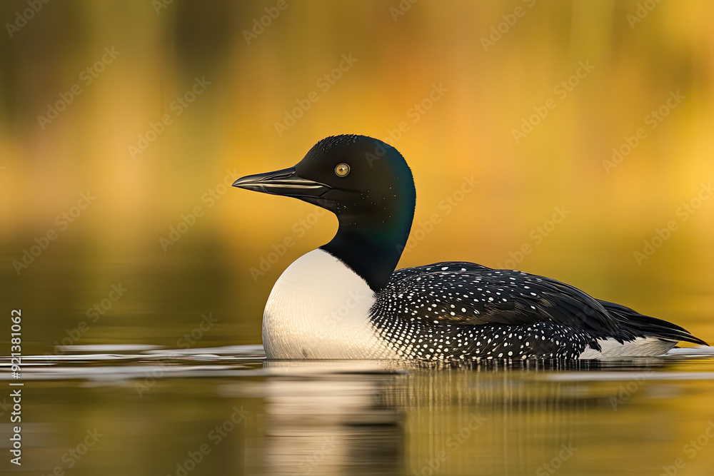 Fototapeta premium Common Loon Gliding on a Tranquil Lake