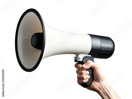 Hand holding a loud speaker megaphone