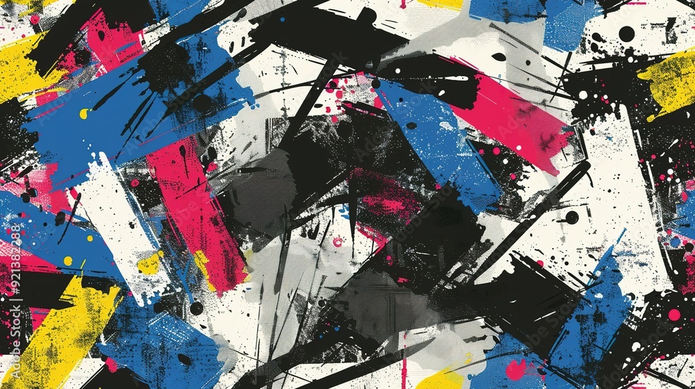 Fototapeta premium Colorful abstract artwork featuring bold brush strokes and dynamic patterns on a white background