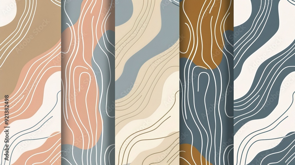 Fototapeta premium Abstract wavy patterns in muted colors create a modern design suitable for interior decoration